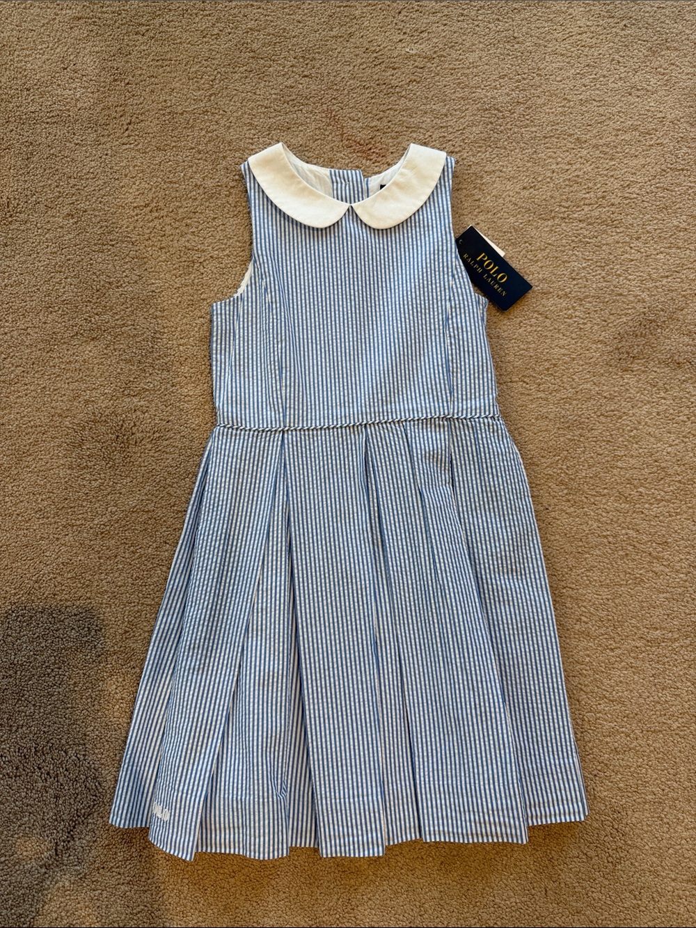 Polo by Ralph Lauren Blue and Cream Striped Peter Pan Collar Dress